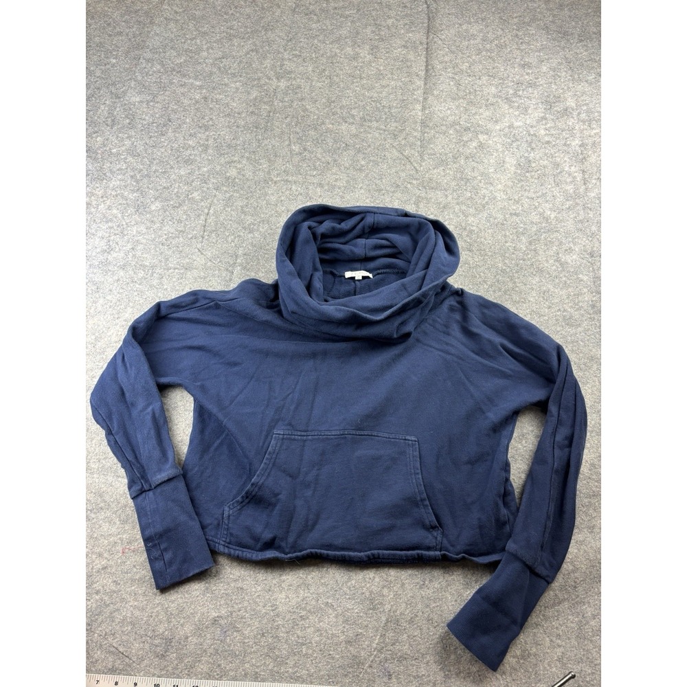 Z Supply Women's XS Navy Cropped Hooded Pullover Hoodie, Turtleneck Coastal Boho